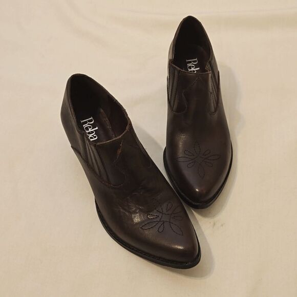 Reba Shoes - Reba • Lane Western Brown Leather Slip On Pointed Toe Cowgirl Booties Si…